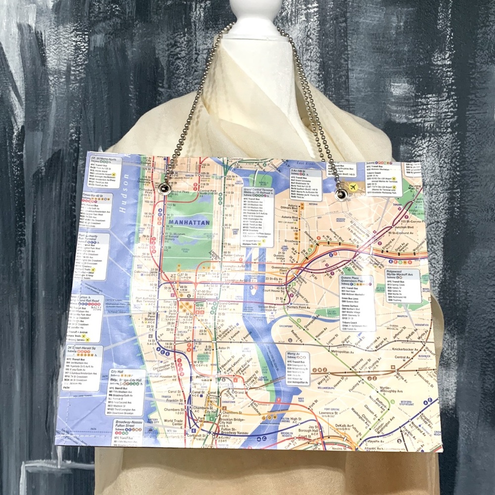 NYC Transit Map Laminated Bag w Adjustable Chain Your Sister’s Mustache